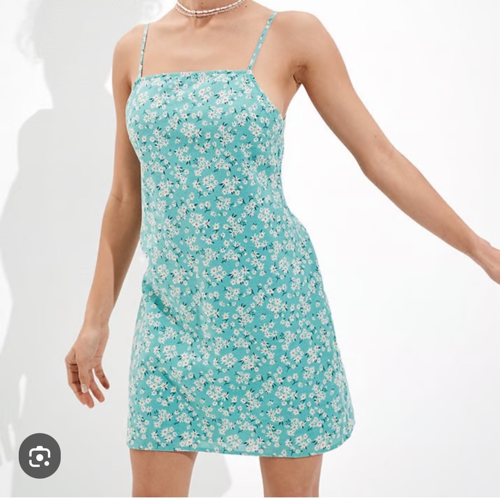 AMERICAN EAGLE Tie Back Aqua Floral Mini Dress